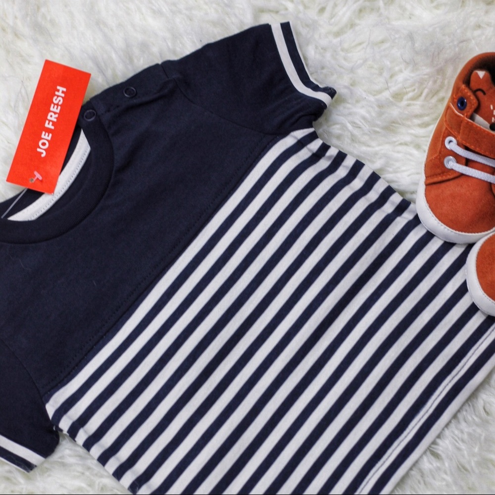 NWT Joe Fresh Navy Blue/White Soft Striped Tee - Picture 3 of 3